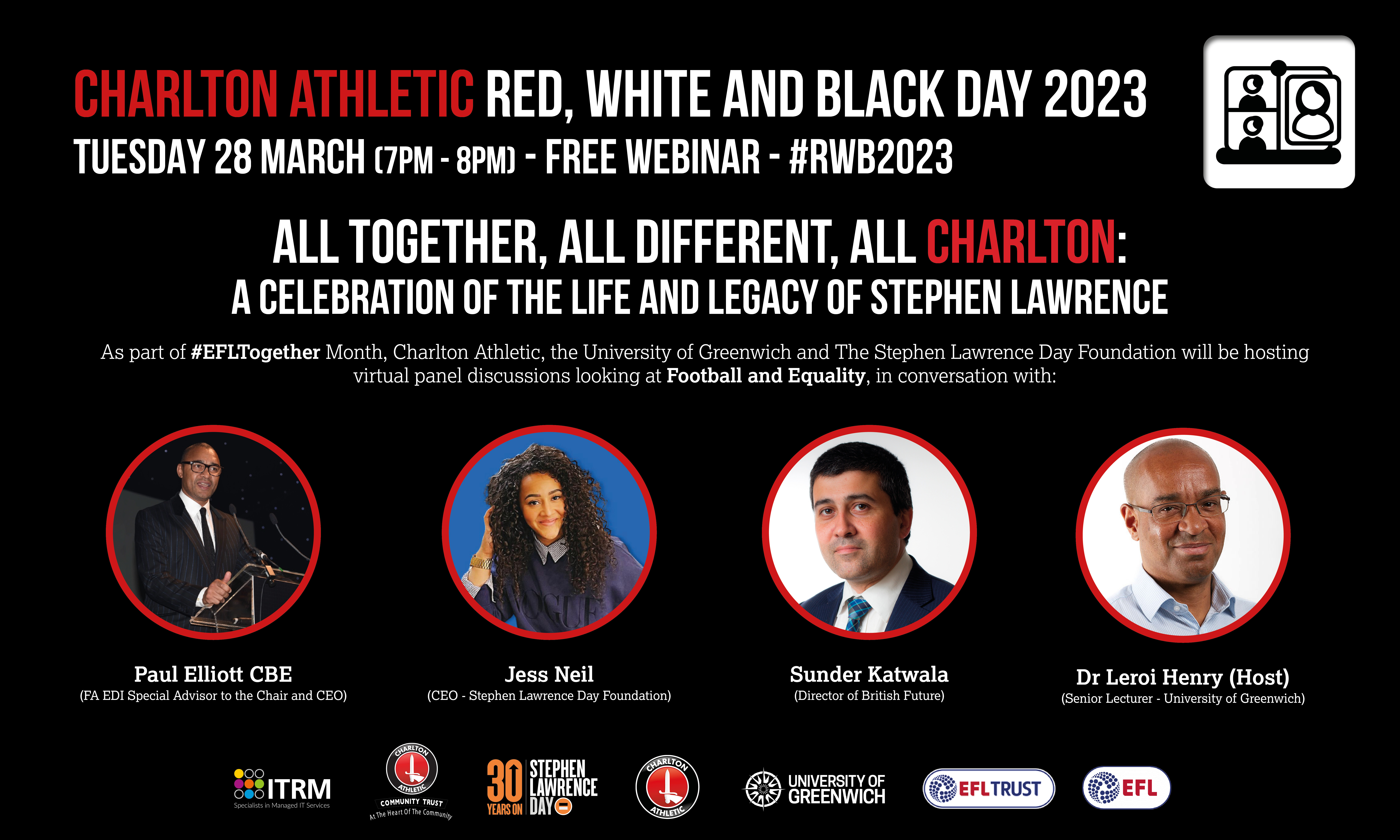All Together, All Different, All Charlton: A Celebration of the Life and Legacy of Stephen Lawrence, Partner / Stakeholder Panel  - Tuesday 28th March 2023, @ 19.00